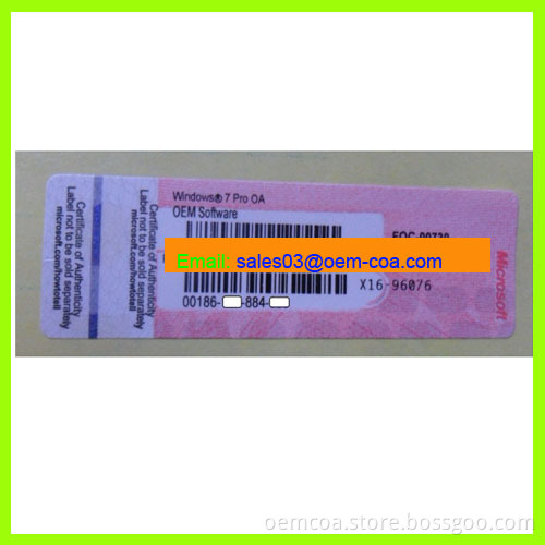 Windows 7 Pro Pink COA License Key Card